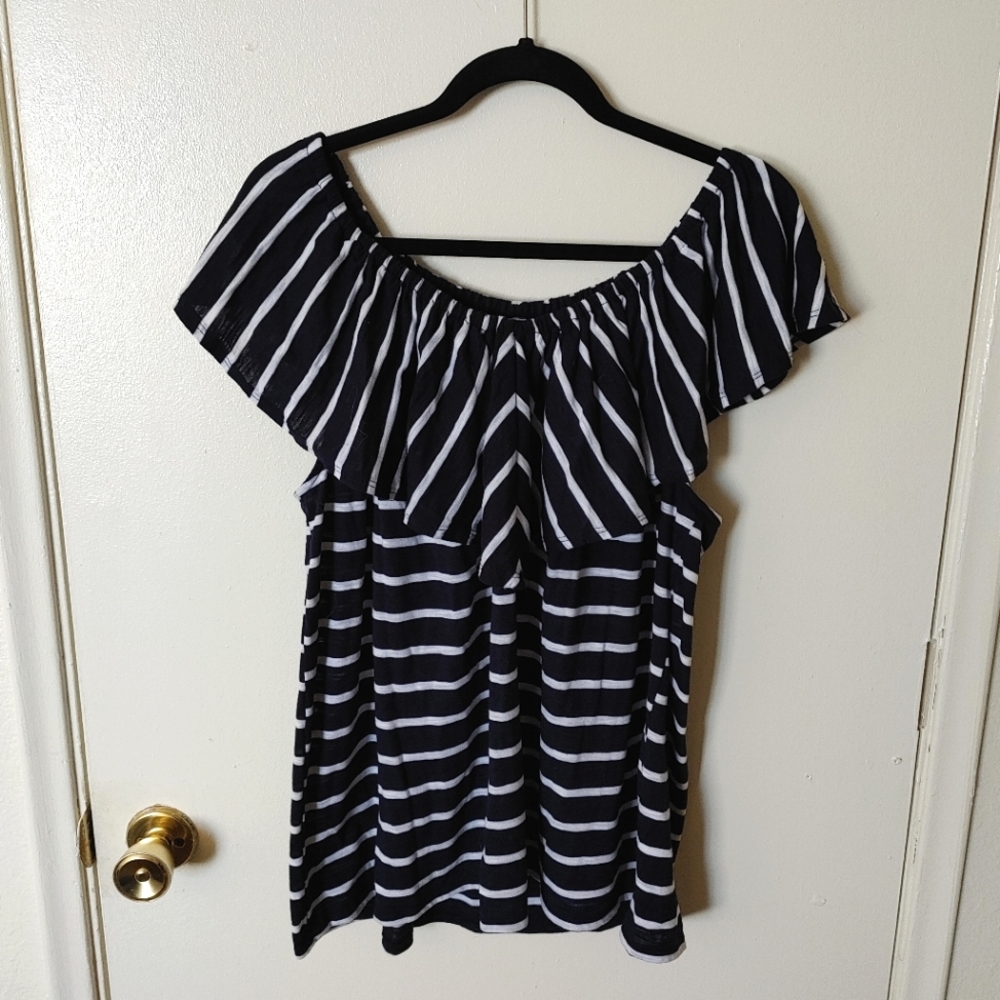 Ava & Viv Navy blue and white striped blouse
